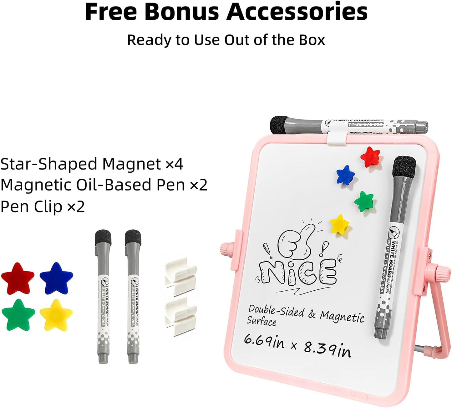 Colorful Dry Erase White Board 8.3x11in, Magnetic Desktop Board with Stand, 2 Markers (Eraser Head), 4 Magnets - Double-Sided Easel for Daily Planning, Memo, Office/Home/School (Blue)