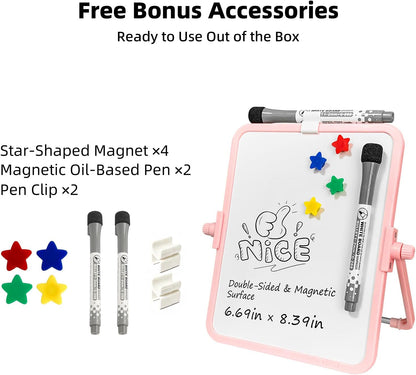 Colorful Dry Erase White Board 8.3x11in, Magnetic Desktop Board with Stand, 2 Markers (Eraser Head), 4 Magnets - Double-Sided Easel for Daily Planning, Memo, Office/Home/School (Blue)