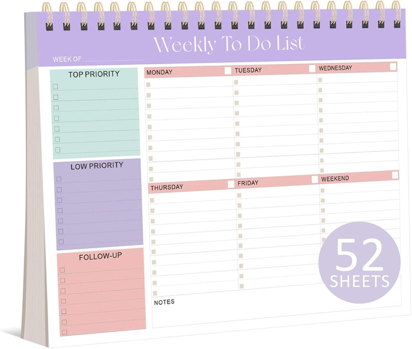 Weekly To Do List Notepad, 52 Undated Sheets (8.5"×11"), Undated Weekly Planner for Women & Men, Desk Accessories and Supplies for Office, Home, and School