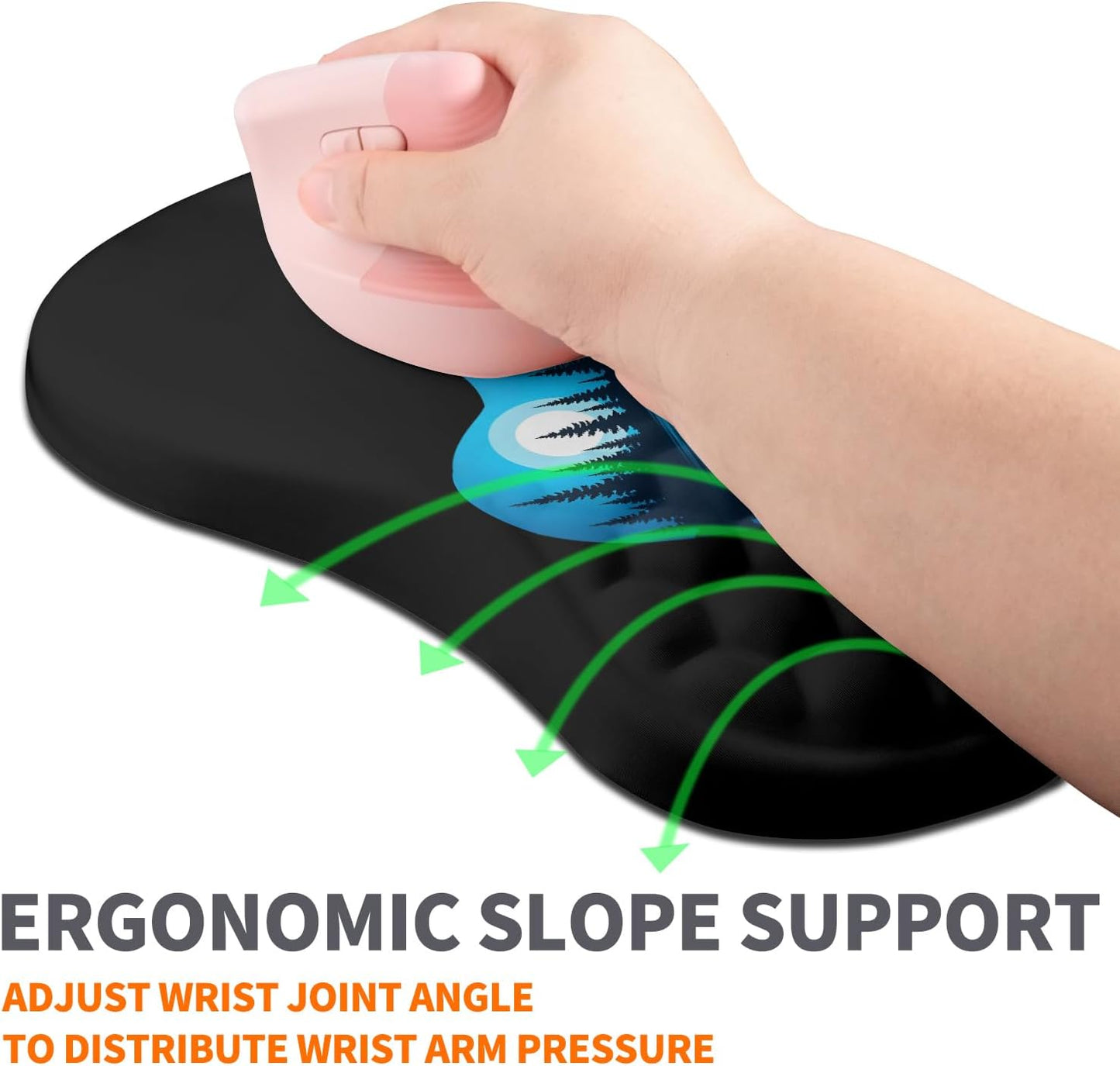 Ergonomic Joint Wrist Support Mouse Pad with Memory Foam Cushion Massage Bump, Carpal Tunnel Pain Relief Mousepad Slope Design for Wrist Rest, 11.8x7.9 in, Black