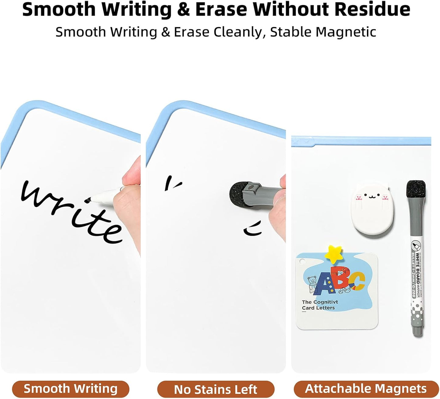 Colorful Dry Erase White Board 8.3x11in, Magnetic Desktop Board with Stand, 2 Markers (Eraser Head), 4 Magnets - Double-Sided Easel for Daily Planning, Memo, Office/Home/School (Blue)