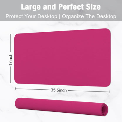 Hsurbtra Desk Pad, 23.6" x 13.8" PU Leather Desk Mat, M Extended Mouse Pad, Waterproof Desktop Blotter Protector, Non-Slip Ultra Thin Small Laptop Keyboard Writing Mat for Office Home, Pink