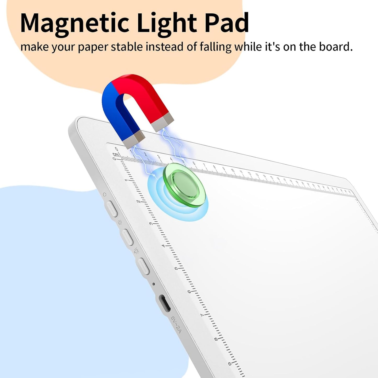 Elice Magnetic A4 Light Board for Diamond Painting, Ultra-Thin Tracing LED Light Box with Side Buttons, Super Bright Diamond Art Light Pad, Light Table for Drawing, Sketching, Weeding Vinyl - Black