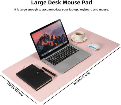 Leather Desk Pad,Wolaile 36x17 inch Large Mouse Pad,Waterproof Non-Slip Writing Desk Blotter,Computer Mat Desktop Protector for Office Home,Black