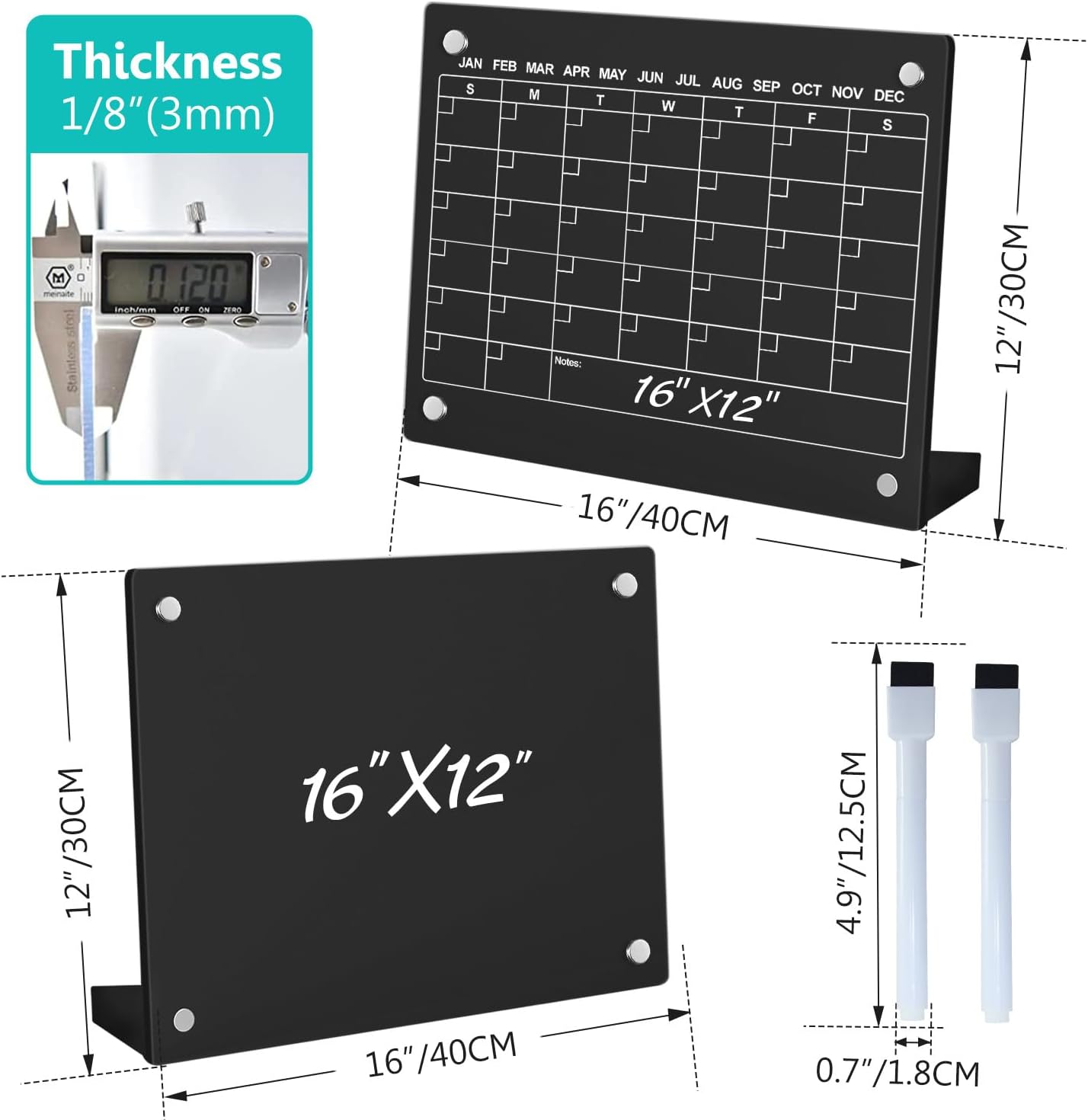 2PCS Clear Acrylic Weekly Dry Erase Board Desktop, 8x6 Small Magnetic Whiteboard with Stand for Table Calendar Memo Board for Fridge, Office, School, Home