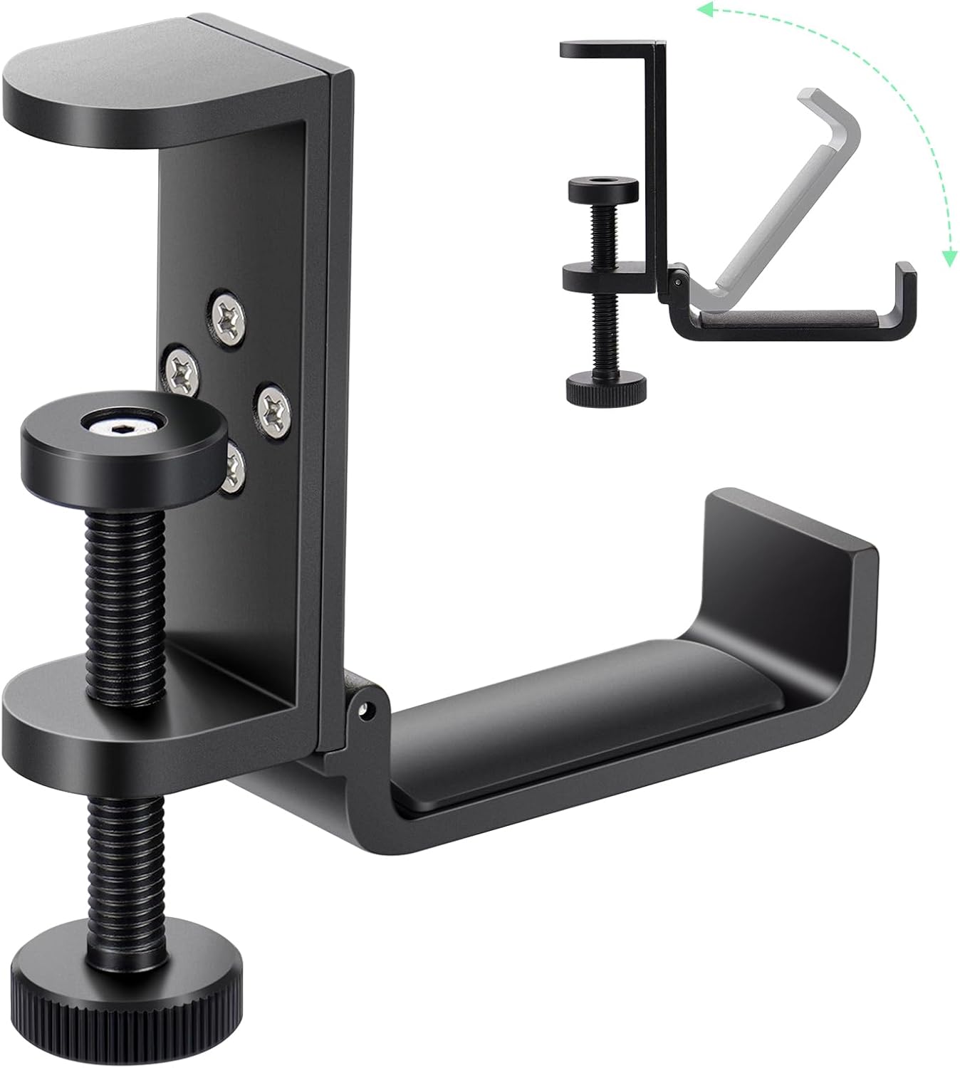 All Aluminum Foldable Headphone Holder for Desk, Headset Stand for Desk,Backpack Holder Hook for Desk,Table Bag Hook,Under Desk Clamp Hook for Gaming PC Accessories,Black
