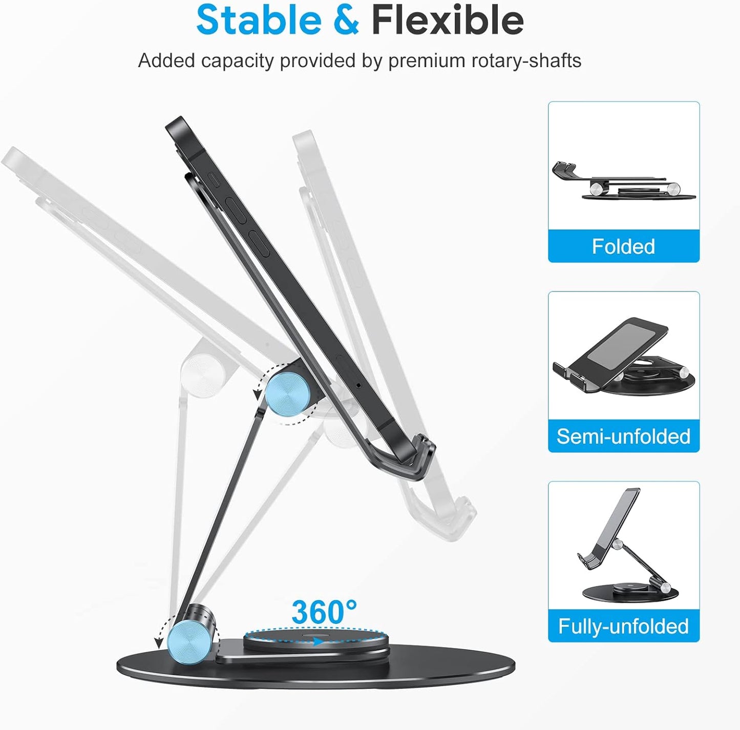 OMOTON T6 Swivel Tablet Stand for iPad with 360 Rotating Base, Foldable Adjustable Holder for Drawing, Compatible with iPad Pro/Air/Mini and More, Silver