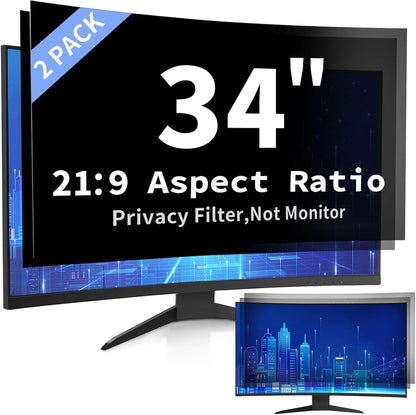 2 Pack- 27 Inch Curved Computer Privacy Screen Filter for 16:9 Widescreen Computer Screen Protector Computer Screen Privacy Shield Anti Glare and Blue Light