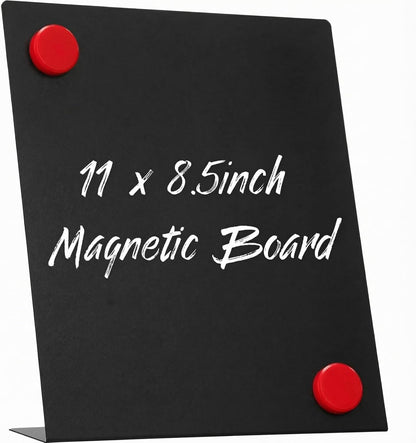 Fainne 2 Pcs Magnetic Bulletin Board with Easel Stand Mini Magnet Metal Tabletop Memo Display Board for Back to School Menu Table Office Supplies (Black,11 x 8.5 Inches)