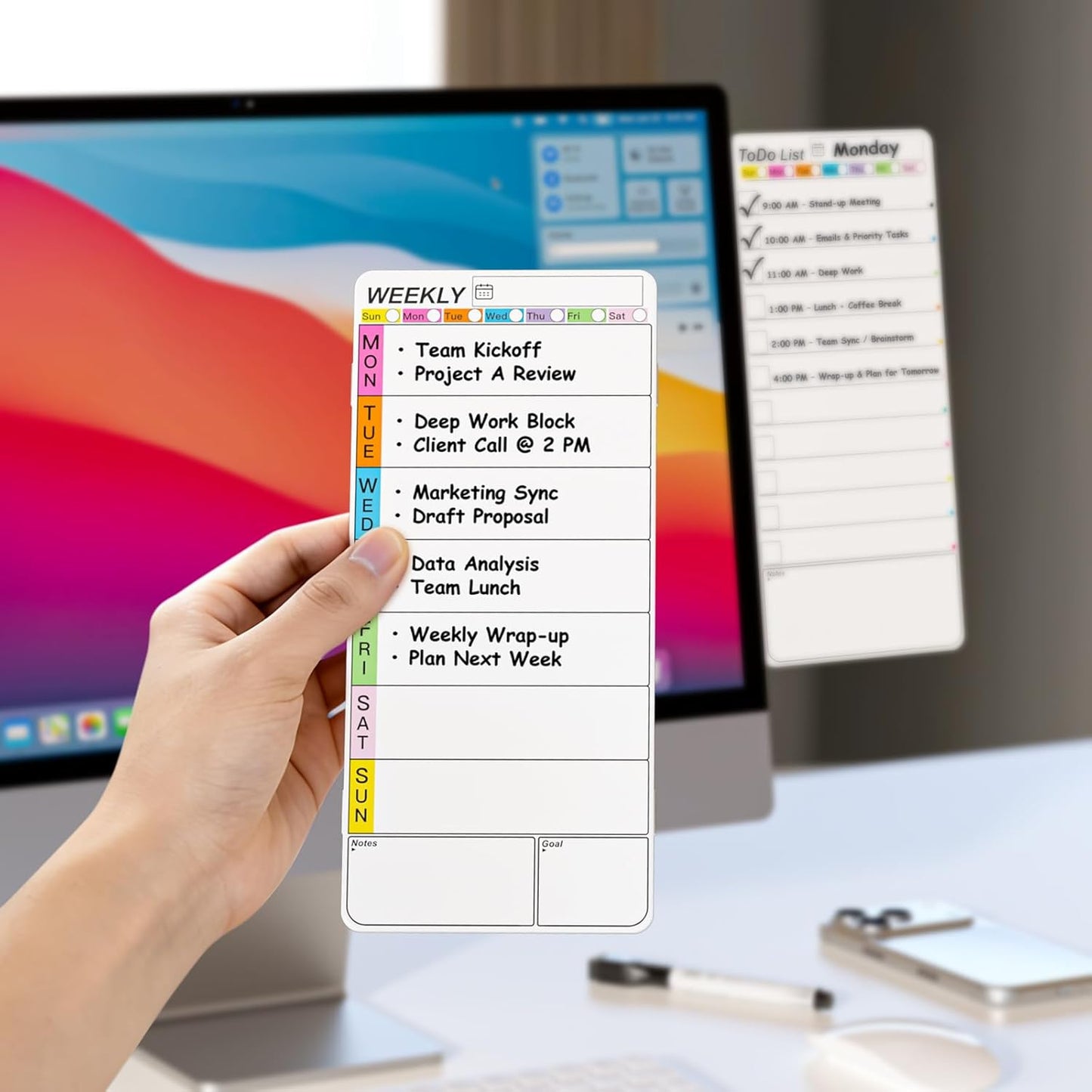 Magnetic Monitor Memo Board, Dry Erase Whiteboard Weekly Planner and Daily to Do List Note Board Set for Monitor Side/Fridge/Home/School/Office with Markers