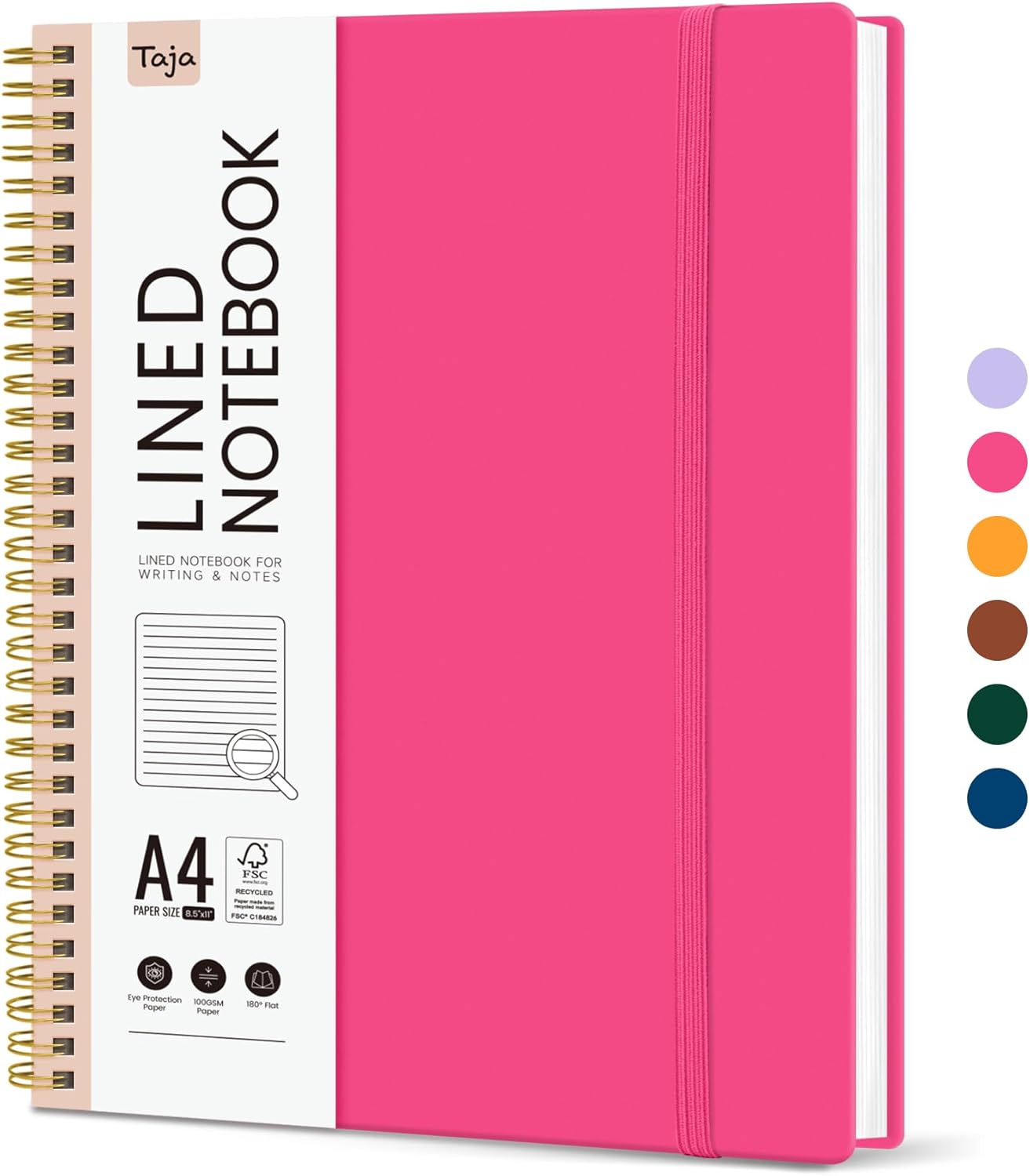 Taja Spiral Lined Notebook, 8.5"x11" Notebooks for Work, Large A4 Journal for Women & Men, College Ruled Journaling Notebook for Writing, Plastic Cover Spiral Journal, Purple