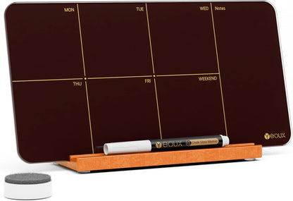 Desktop Glass Weekly Planner Whiteboard with Detachable Wood Stand,Small Portable Dry Erase Calendar to Do List White Board 12x6 for Office, Home, Schools, Marker&Eraser Included, Yeoux