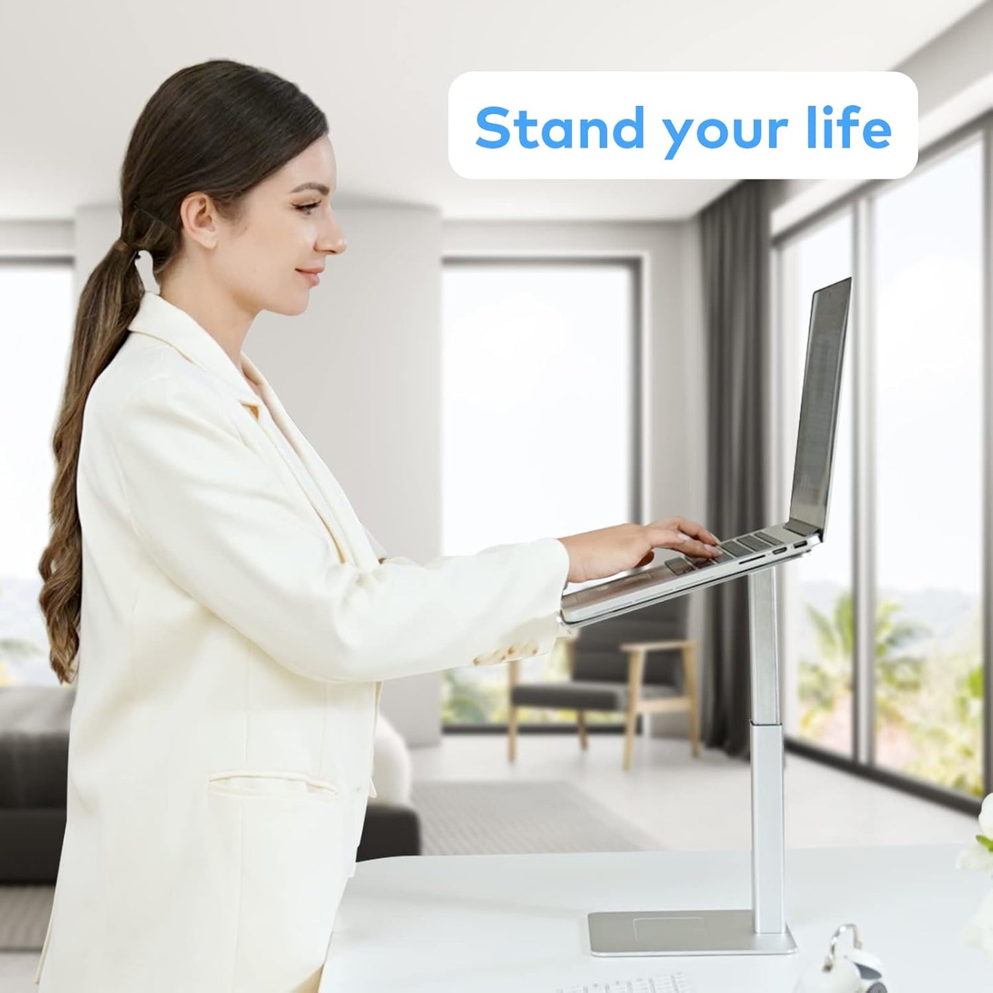 Adjustable Laptop Stand, Tall, Strong, Airflow, Suitable for 13.3-17.3 Inch Laptops, Lift Screen to Eye Level for Video Conferences
