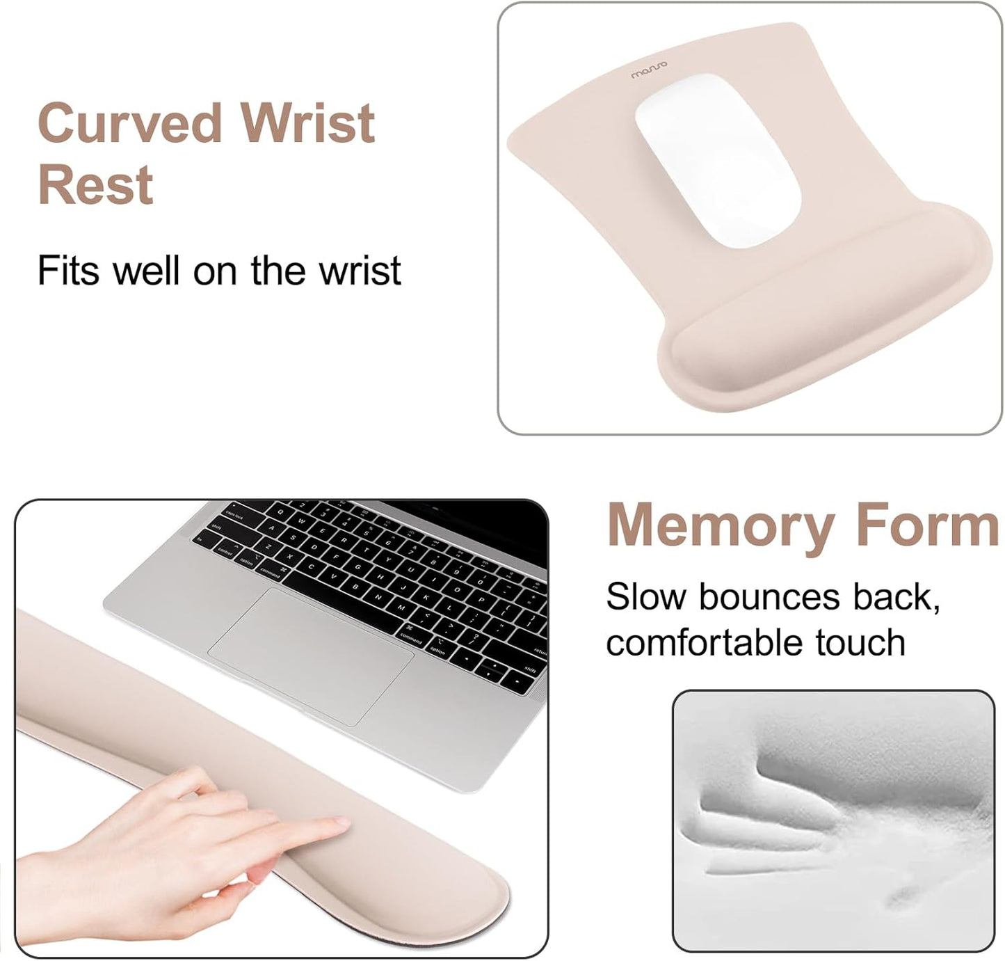 MOSISO Wrist Rest Support for Mouse Pad & Keyboard Set, Ergonomic Mousepad Non-Slip Base Home/Office Pain Relief & Easy Typing Cushion with Neoprene Cloth & Raised Memory Foam, Black