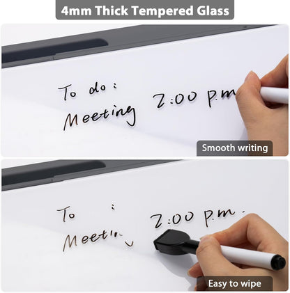 Varhomax Glass Desk Buddy Whiteboard with Storage, Small Dry Erase Desktop White Board Caddy to-do List Memo Notepad for Office, School and Home Office Supplies (Black)