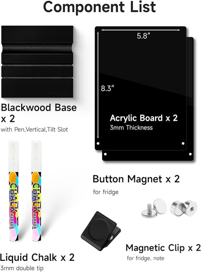 Acrylic Black Dry Erase Board with Stand - 8” x 6” Small Desktop Whiteboard with Marker, Reusable Desk Blackboard, to-Do List, Planner, Memo Clipboard, Menu Board for Office, Home, Bar