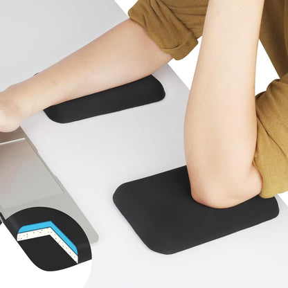 Leolee Elbow Rest Pads for Desk, Black Ergonomic Arm Rest Pads with Memory Foam & Non-Slip Base, Armrest Cushion Support Pad Relieve Elbow and Wrist Pain for Computer, Office, 2 Packs
