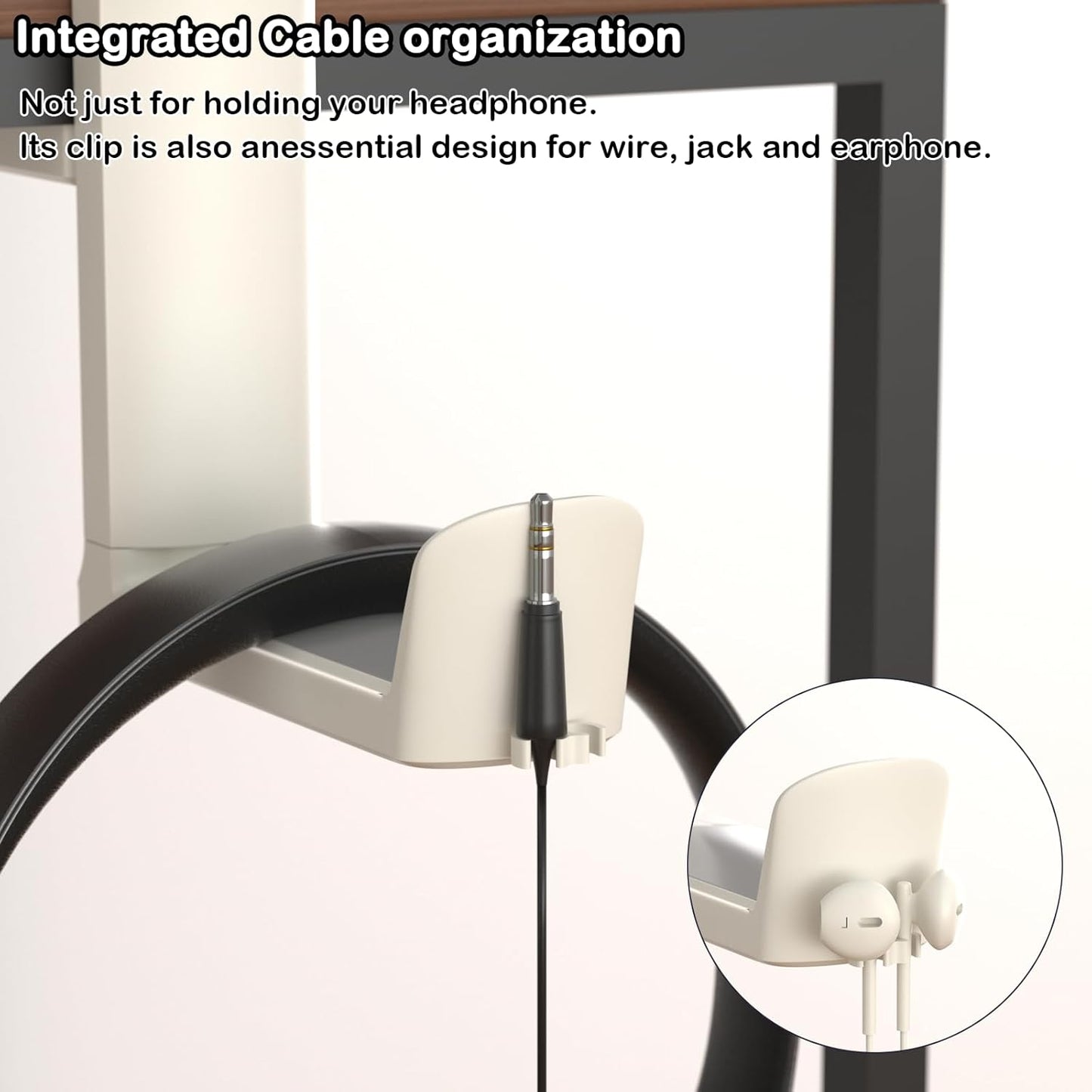 Headphone Hook - Adjustable Clamp-on Headphone Holder, Under Desk Gaming Headset Holder Mount Hook with Rotating Clamp (Black)