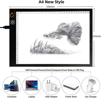AIAURORA A4 LED Copy Board Light Tracing Drawing Board, Ultra-Thin Adjustable USB Power Art Craft LED Trace Light Pad for Tattoo Drawing, Diamond Painting, Streaming, Animation, Stenciling (A4)