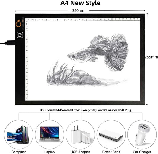 AIAURORA A4 LED Copy Board Light Tracing Drawing Board, Ultra-Thin Adjustable USB Power Art Craft LED Trace Light Pad for Tattoo Drawing, Diamond Painting, Streaming, Animation, Stenciling (A4)