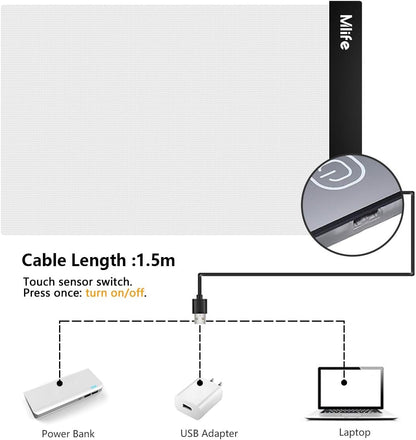 Mlife A2 LED Light Pad for Diamond Painting Kits, Diamond Art Light Board, USB Powered Tracing Light Board Diamond Art Accessories for Drawing, Sketching, Animation with Stand & 4 Fasten Clips