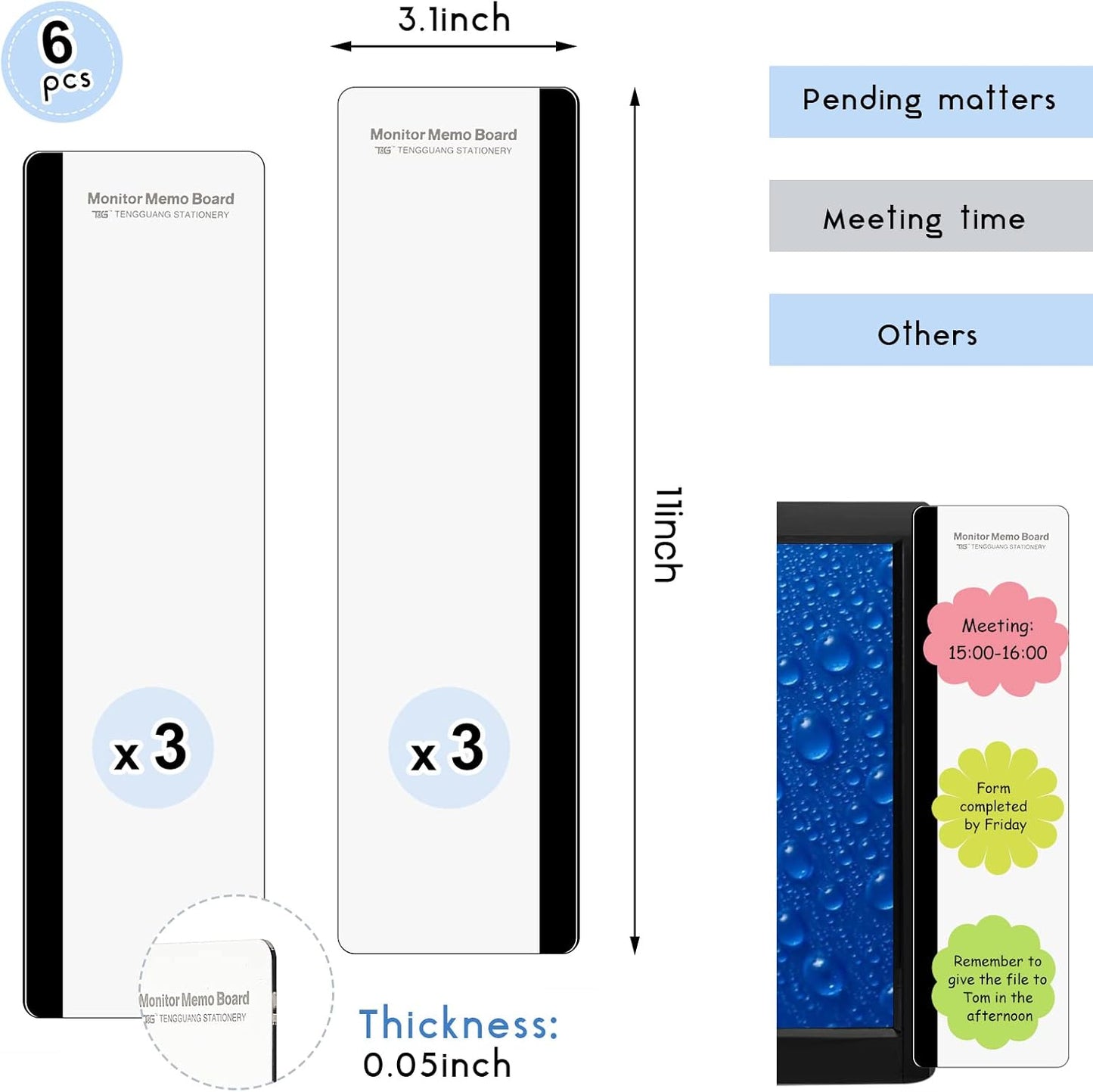 Zonon 4 Pieces Monitor Memo Board, Memo Boards for Computers Transparent Acrylic Monitor Side Panel Office Desk Accessories Desktop Computer Sticky Note Holder for Office Home Work Desk