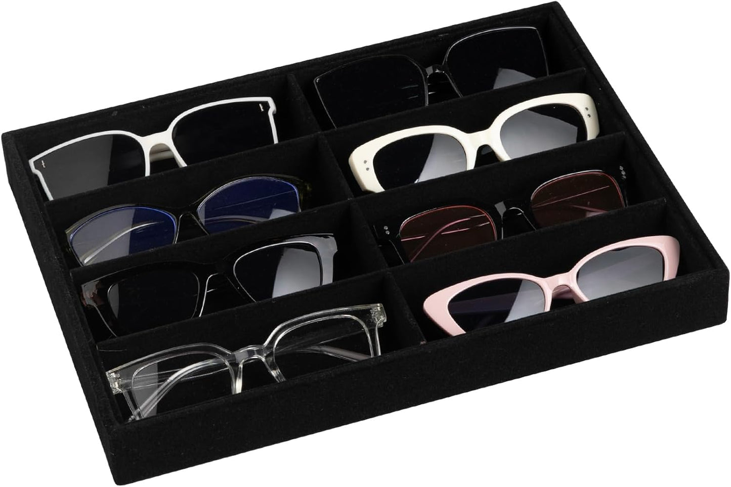 Frebeauty Sunglass Organizer,Velvet Glasses Organizer,8-Slot Sunglasses Tray for Drawer, Men's/Women's Sunglasses Box, Glasses Holder for Watch Stackable Eyeglass/Eyewear Display Tray(Beige)