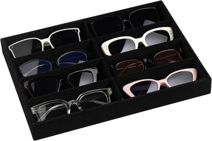 Frebeauty Sunglass Organizer,Velvet Glasses Organizer,8-Slot Sunglasses Tray for Drawer, Men's/Women's Sunglasses Box, Glasses Holder for Watch Stackable Eyeglass/Eyewear Display Tray(Beige)