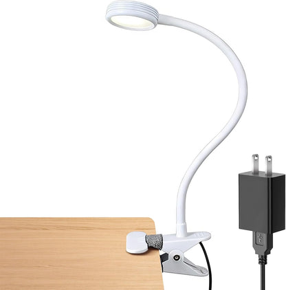 LEPOWER Clip on Light/Reading Lights/Book Light/Desk Lamp Color Changeable/Night Lights Clip on for Desk, Bed Headboard and Computers, Adapter Included (Black) Metal