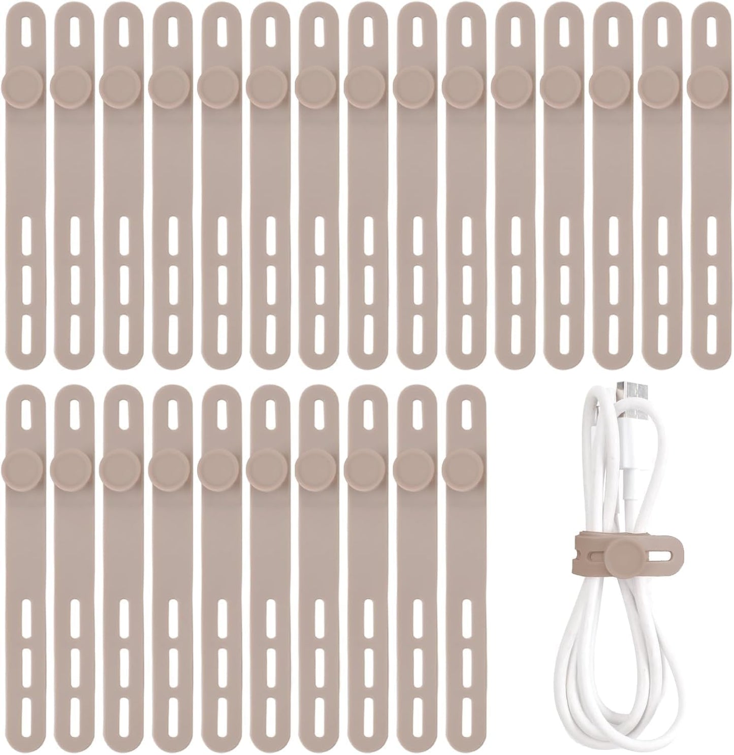 Oligei 25 Pcs Silicone Cable Ties, Cable Ties Reusable, High Elasticity Cord Wraps for Electrical Cords, Cord Organizer for Earphone, Phone Charger(Black)