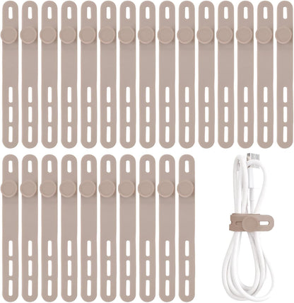 Oligei 25 Pcs Silicone Cable Ties, Cable Ties Reusable, High Elasticity Cord Wraps for Electrical Cords, Cord Organizer for Earphone, Phone Charger(Black)