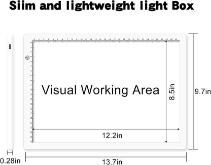 Fiqiuuiid A4 Rechargeable LED Light Pad, Tracing Light Box with 6-Level Dimmable & Light Guide artboard, Diamond Painting Light Board with Stand and Top Clip, Cordless Lightbox with Carrying Case