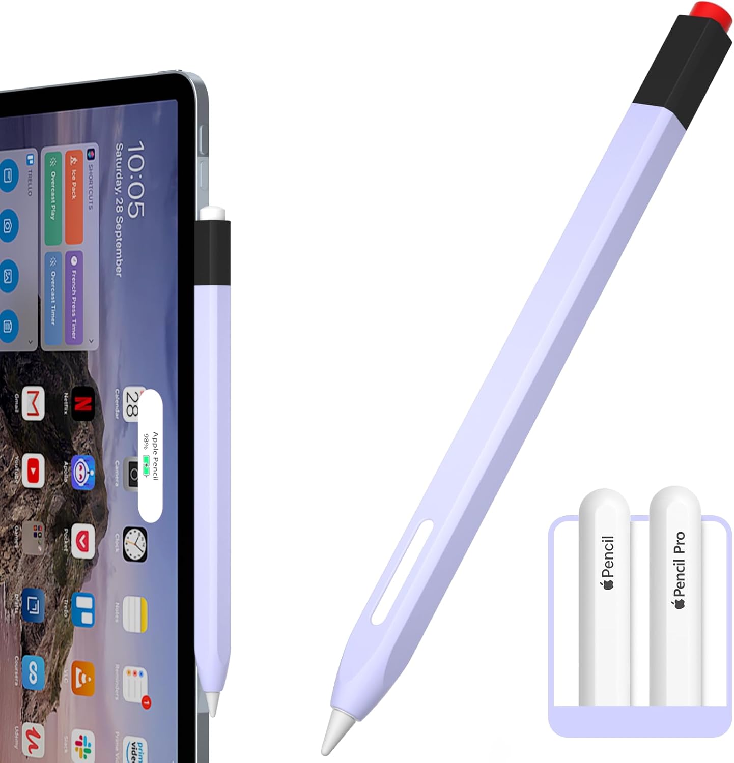 AZF Pencil Case Compatible with Apple Pencil 2nd Generation Case, Two Color Pen Cap Match, Silicone Comfort, Compatible with Magnetic Charging and Double Click. (Lavender Purple)