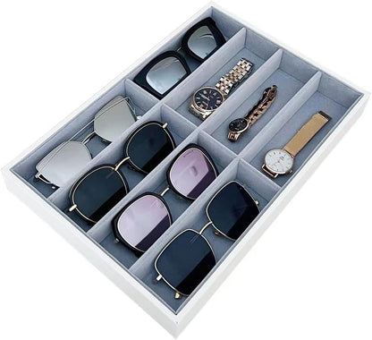 Premium Quality Sunglasses Tray Organizer Display PU Leather Exterior Soft Velvet Liner