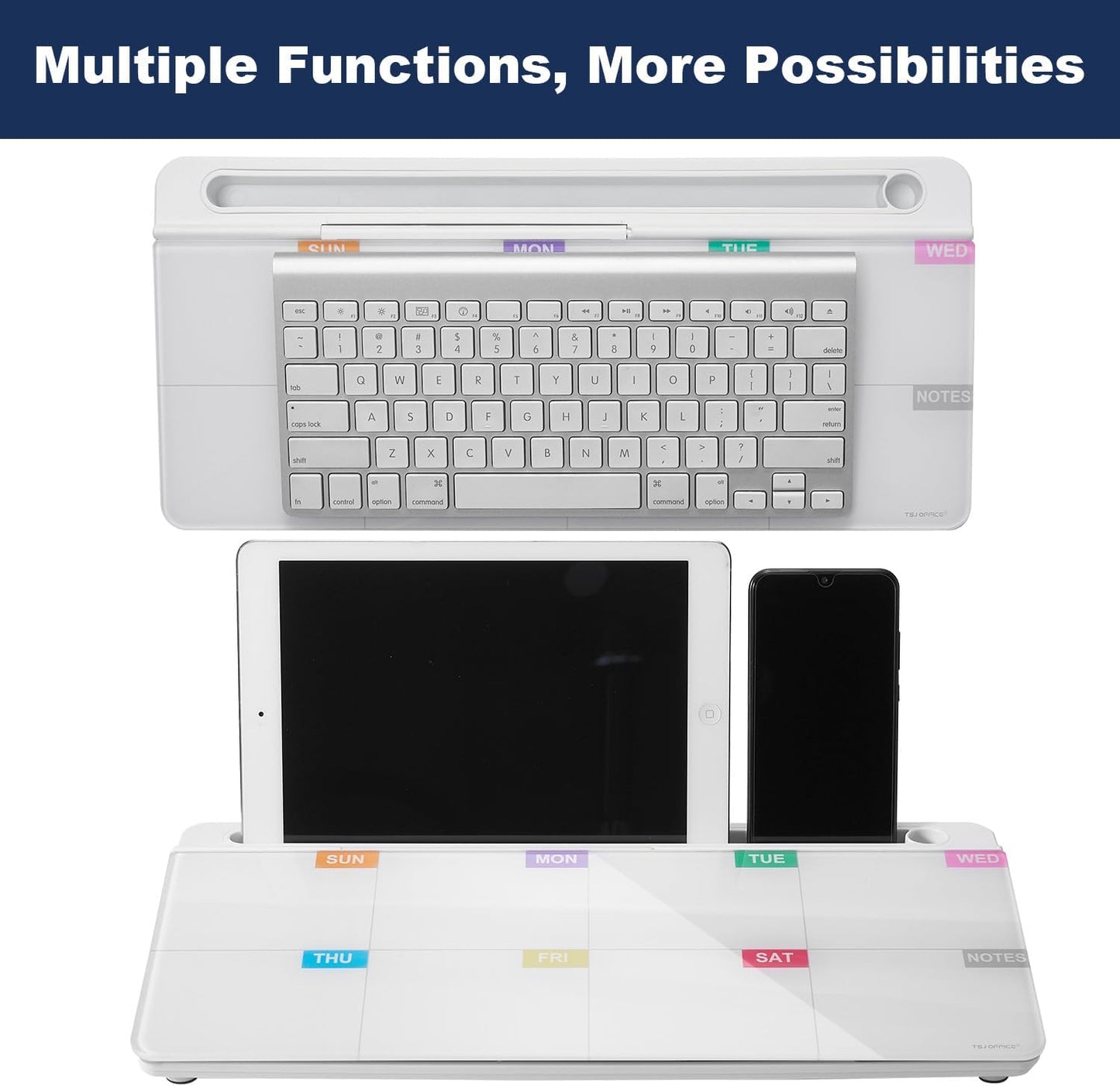 TSJ OFFICE Small Desktop Whiteboard -Glass Dry Erase Board Computer Keyboard Stand White Board Surface Pad with Drawer, Desk Organizers with Accessories for Office, Home, School Supplies - White