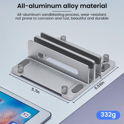 HomeBeyond Aluminum Vertical Laptop Stand for Desk, Adjustable Dual Slot Holder(up to 1.73 inches), Compatible with MacBook Pro, MacBook Air and Other Laptop - Save Space & Improve Airflow, Silver