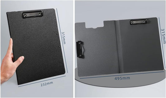 2 Pcs Folding Clipboard,Clipboard Foldable 9x12.5 inch Waterproof File Folder Clip Boards,A4 or A3 Size File Cover Folder Writing Clipboards with Two Metal Clip,Support Horizontal and Vertical (Black)