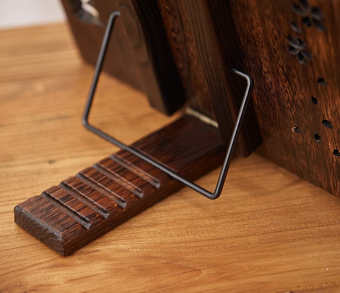 Book Stand with Page Clips, Foldable Reading Rest Holder, Portable Desk Bookrest, Cookbook/Tablet PC/Music Document Stand, Adjustable Wood Reading Frame (Chinese Knot, 13.2 x 9.5 inches)