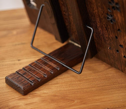 Book Stand with Page Clips, Foldable Reading Rest Holder, Portable Desk Bookrest, Cookbook/Tablet PC/Music Document Stand, Adjustable Wood Reading Frame (Chinese Knot, 13.2 x 9.5 inches)