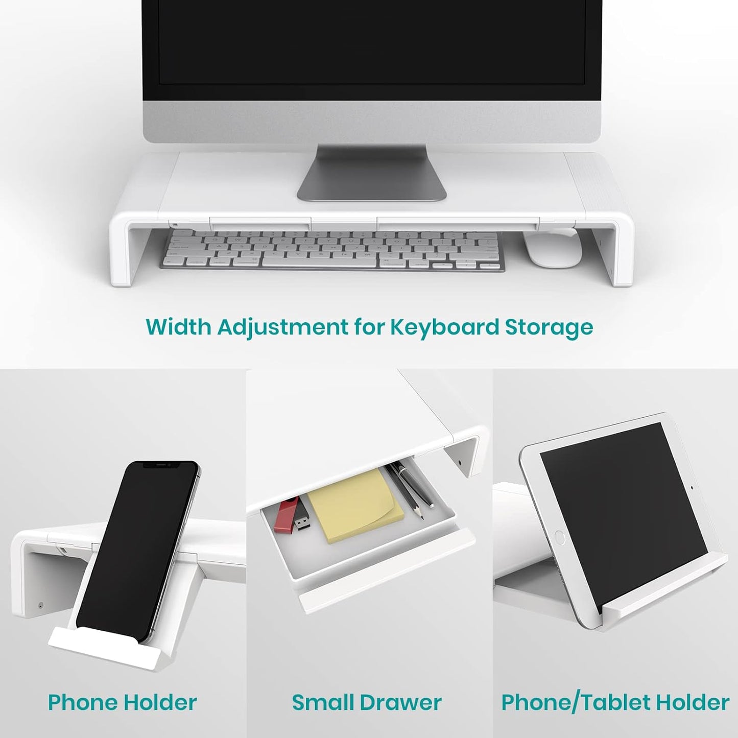 Klearlook Computer Monitor Stand for Desk, Adjustable Foldable Monitor Riser with Storage Drawer & Tablet Phone Holder for Office, Home, Laptop, Desktop (Black)