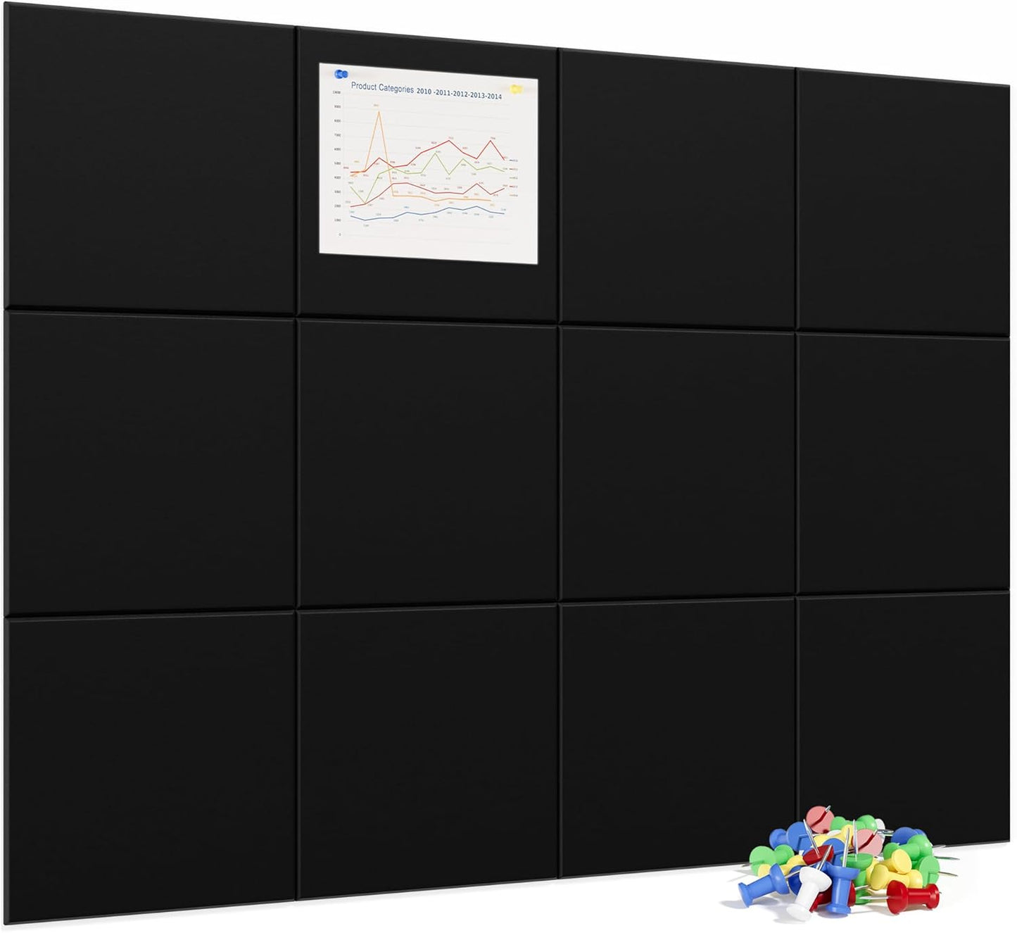 Neatsure Large Cork Board for Wall, Black Felt Bulletin Board with Pushpins, 36" x 24" 6 Panels Wall Tiles, Tack Push Pin Boards for Office