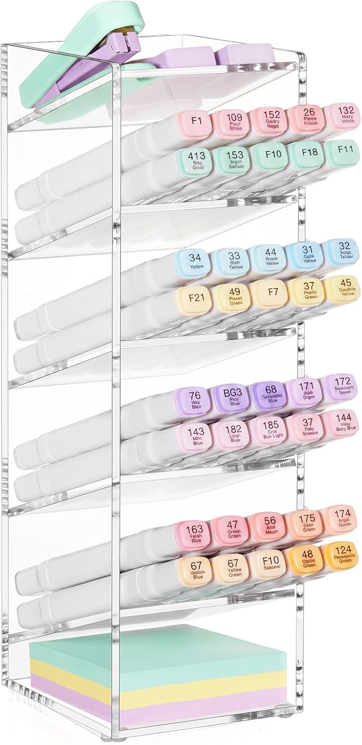 MotiMind Acrylic Pen Organizer Storage for 250 Markers Vertical Marker Organizer Acrylic Pen Display Holder for Office Desk Desktop Stationery Pencil Storage, Clear, 13 x 4 x 12.4 Inch