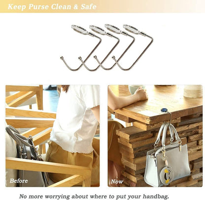 5 Pack Purse Hook Hanger, Metal Hook Long Handbag Hanger for Table Desk,Portable Bag Holder Under Counter Handbags Hook for Women Girl