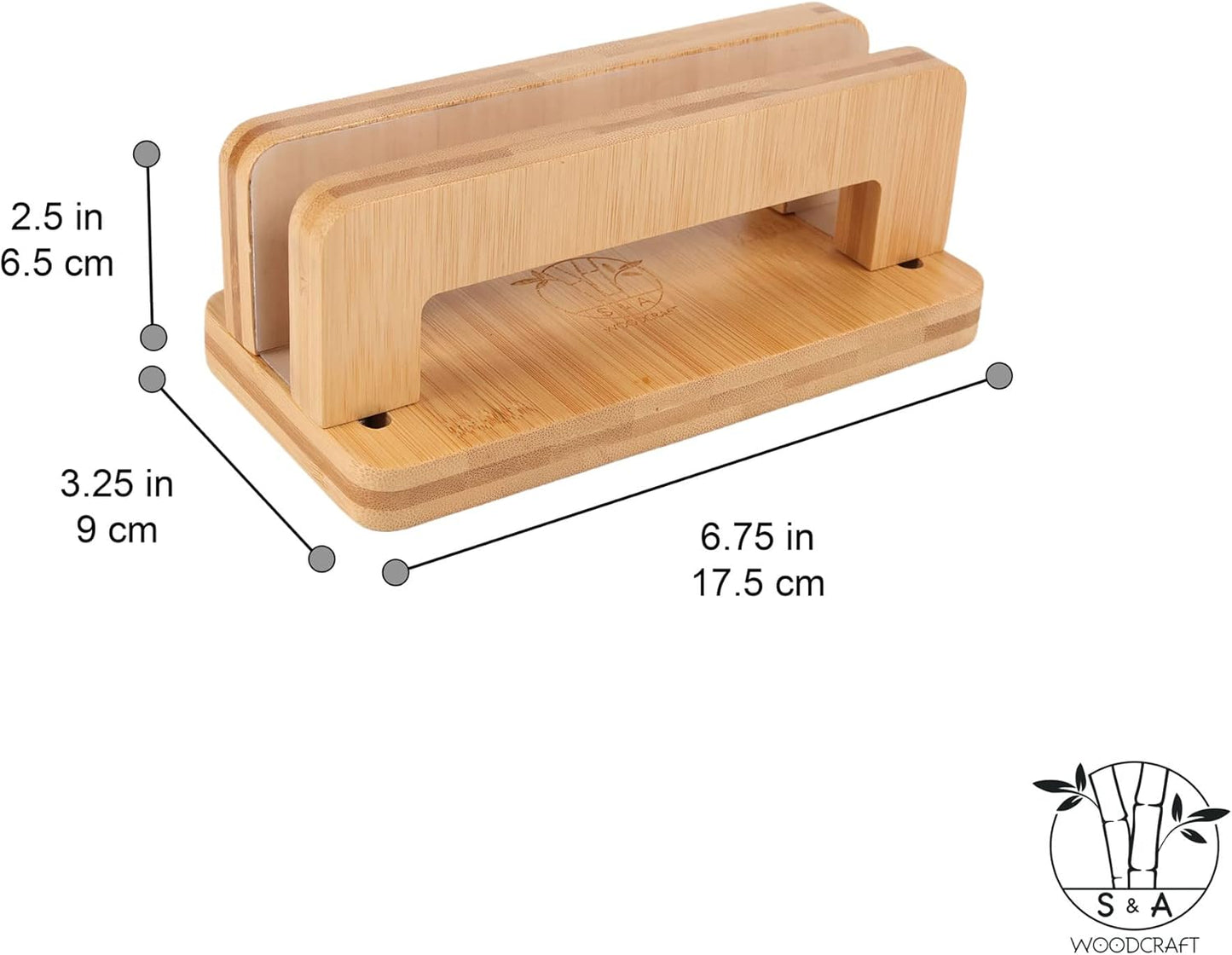 S&A WOODCRAFT 3 Slots Bamboo Wood Vertical Laptop Stand, Adjustable Wooden Laptop Holder, Non-Slip Laptop Dock Compatible with Apple MacBook, Microsoft Surface, Gaming Laptops, IPad, Tablets