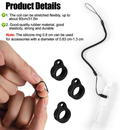 10pcs Pen Lanyards, Elastic Lanyard Tether with Silicone Rings Retractable Stylus Tether Clipboard Pen Strap Tablet Holder Anti-Lose Leash for Tethering Stylus to Touchscreen