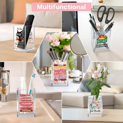 Better Late Than Ugly Acrylic Makeup Brush Organizer Holder, Self Affirmations Desk Acrylic Brushes Storage, Make Up Artist Gifts, Birthday Gifts for Her Wife Sister Friend Makeup Lovers
