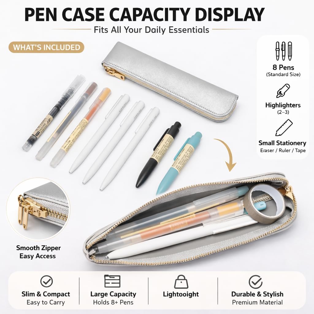 Canvas Pencil Case Small Pencil Pouch Slim Lightweight Pen Case Holder Cute Zipper Bag for School Office