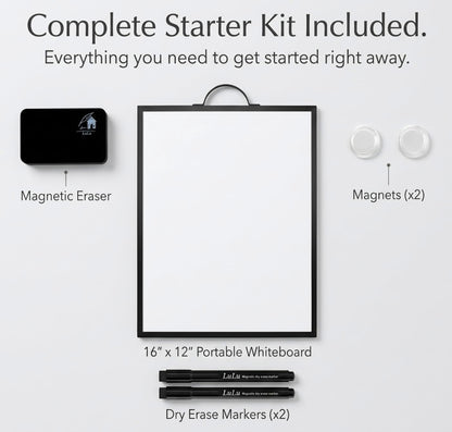 Black Magnetic Dry Erase Whiteboard 12 x 16 Double Sided, Portable Planner Board with Weekly Monthly Sheets, Write and Wipe to Do List Board, Includes 3 Markers Eraser 2 Magnets