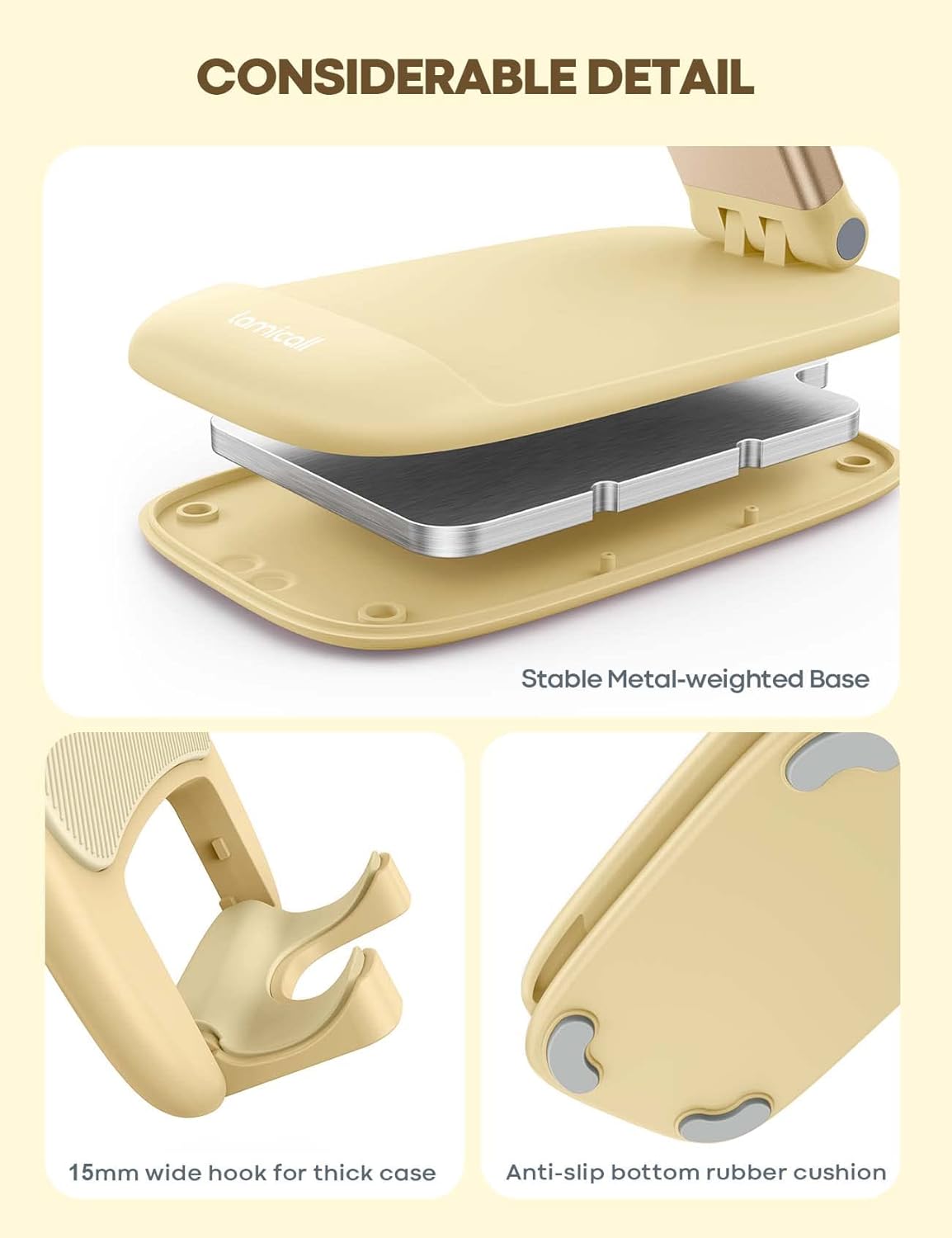Lamicall Cell Phone Stand for Desk - [Height Adjustable] Foldable Mobile Phone Holder, Portable Stand for iPhone 17 16 15 14 13 12 11 Pro Max Plus Air, Galaxy S25, Office Gift, Telephone Accessories