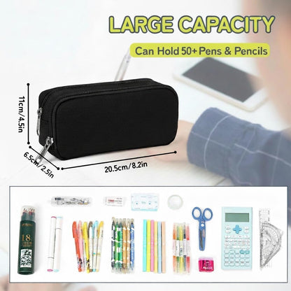 Della Gao Large Pencil Case, Big Capacity Pencil Pouch with 2 Compartments, Office Pencil Bag with Zipper, Big Pen Case for Adults (01-Black)